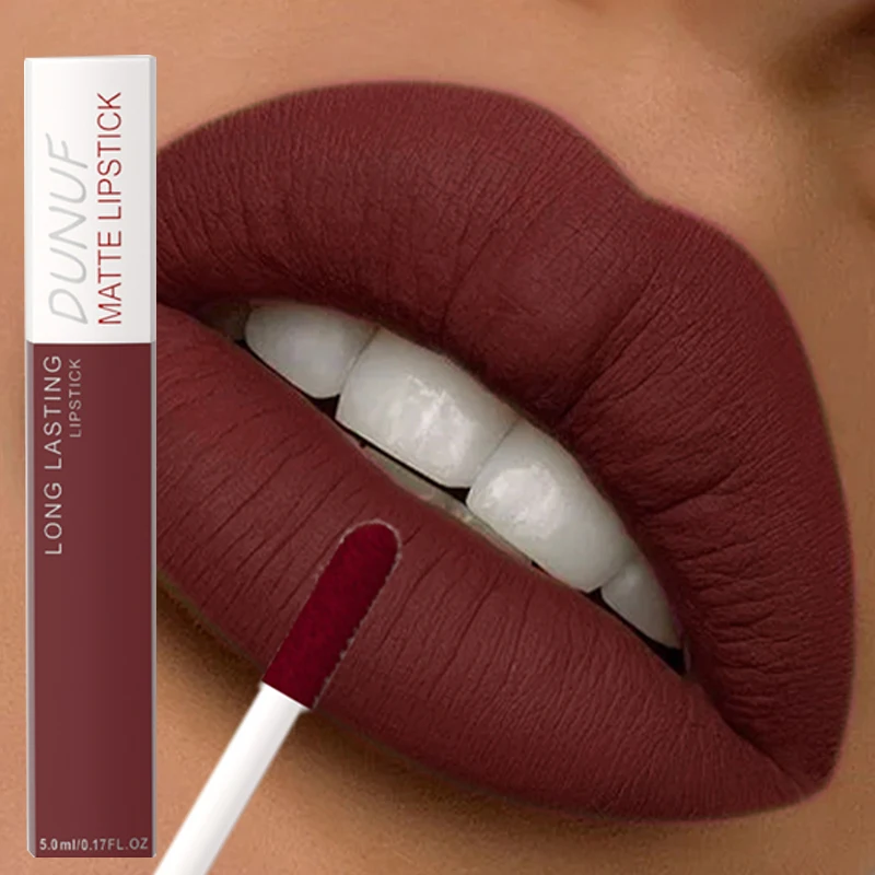 8 Color Easy To Apply Velvet Matte Lip Glaze Waterproof Lasting Liquid Lipstick Red Brown Non Stick Cup Matte Lip Gloss Cosmetic