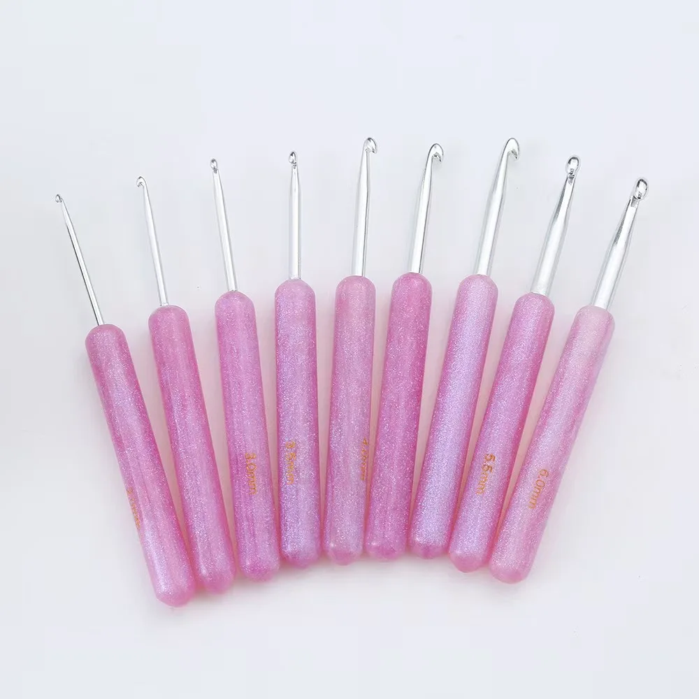 

9PCS Pink crochet Hooks Needle Silicone Handle Aluminum Crochet Needle Set needles Sweater Weave 2-6mm DIY Sewing Knitting Tool