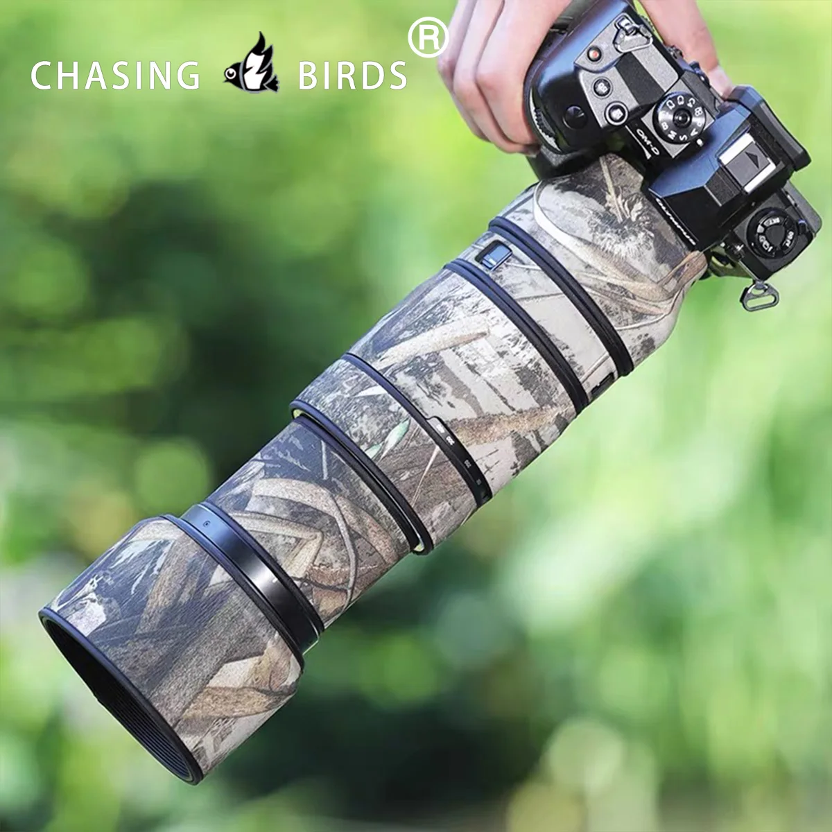 

CHASING BIRDS camouflage lens coat for Olympus 100-400mm F5-6.3 IS ED MSC elastic waterproof and rainproof lens protective cover