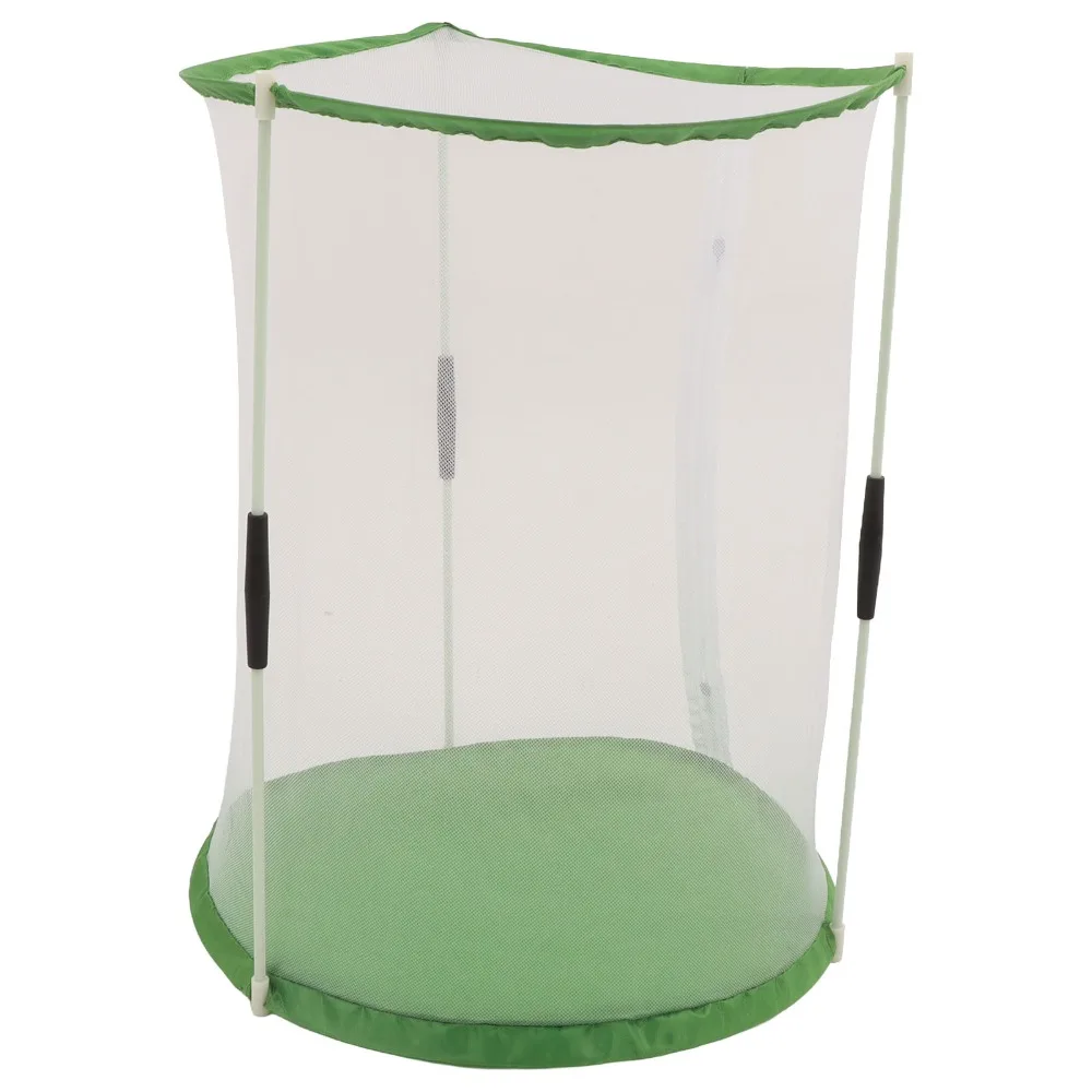 Transparent Mesh Butterfly Habitat Cage Collapsible Design Zipper Closure Observation Cage White with Green Cylindrical Shape