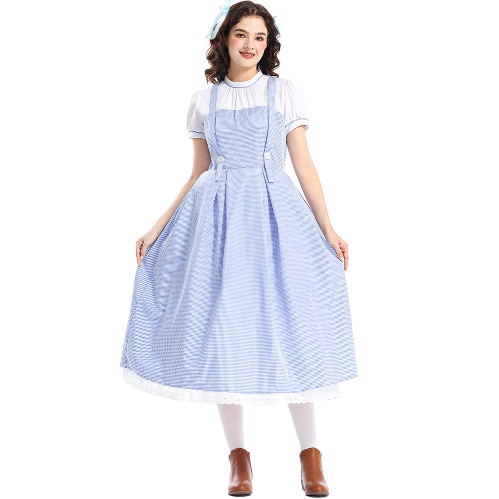 Adult Women's Dorothy From The Wizard of Oz Costume Alice Maid Pastoral Character Costumes for Cosplay Halloween Carnival