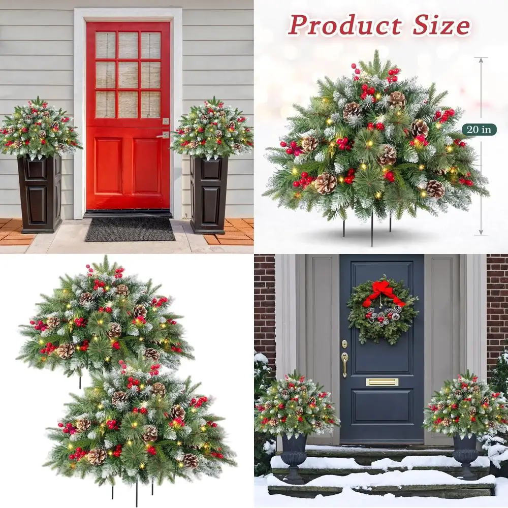 

Battery-Powered 20 Christmas Tree with 50 LED Lights, Pine Cones, Red Berries, Frosted Urn Filler, Timer, Ideal for Outdoor Porc