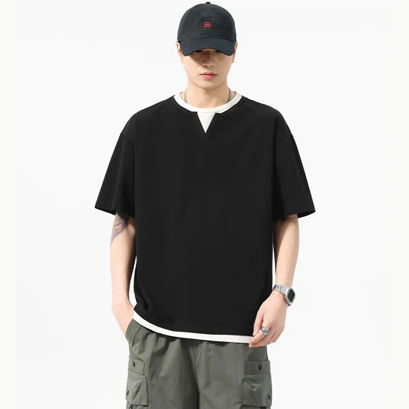 

Summer Splice White Edge Fashion Tshirt Men Loose Casual Plus Size Short Sleeve T-shirt Cityboy Streetwear Oversize T Shirt