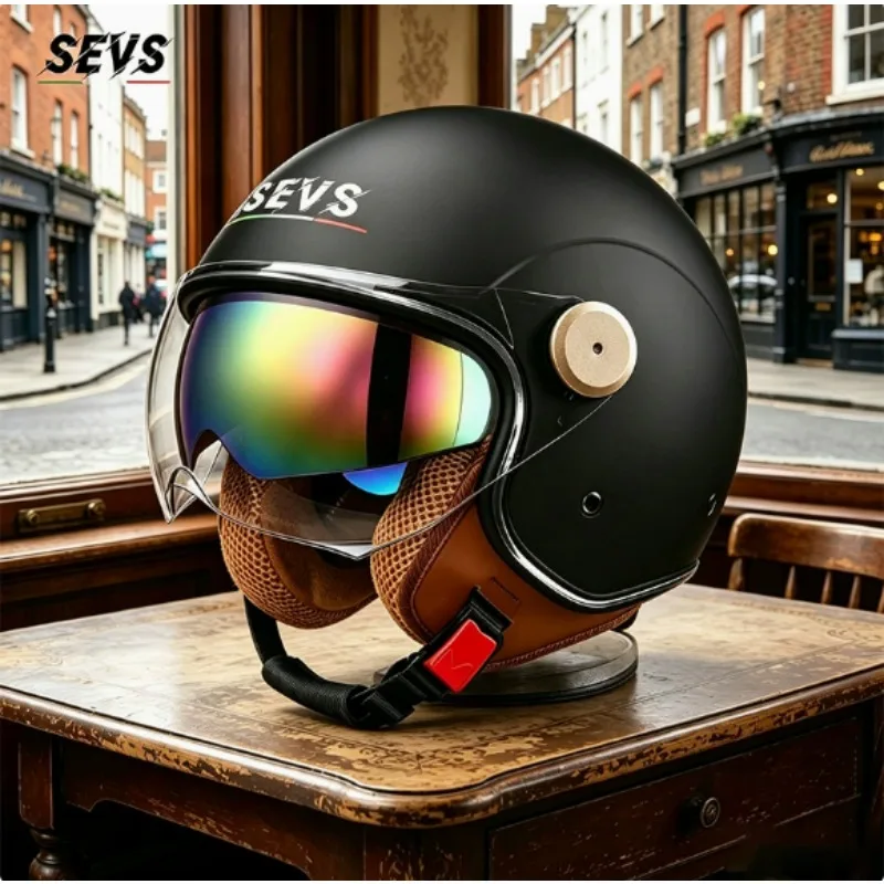 

Double mirror motorcycle bluetooth half helmet men's and women's locomotive retro helmet four seasons warm helmet