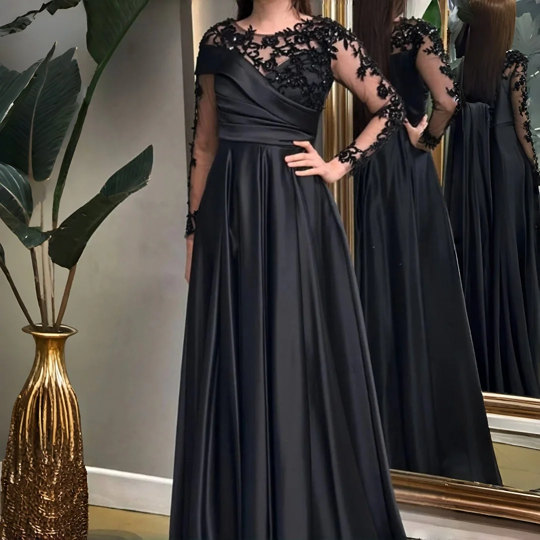 

Custom Elegant A Line Chiffon Prom Dress Long, High Quality Black Evening Gown with Embroidery Embroidered Wedding Dress