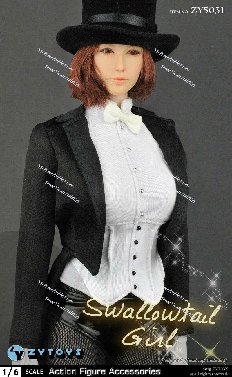 ZYTOYS ZY5031 1/6 Female Soldier Magician Tuxedo Costume Clothes Set Accessory Fit 12 Inches Action Figure Body Decoration