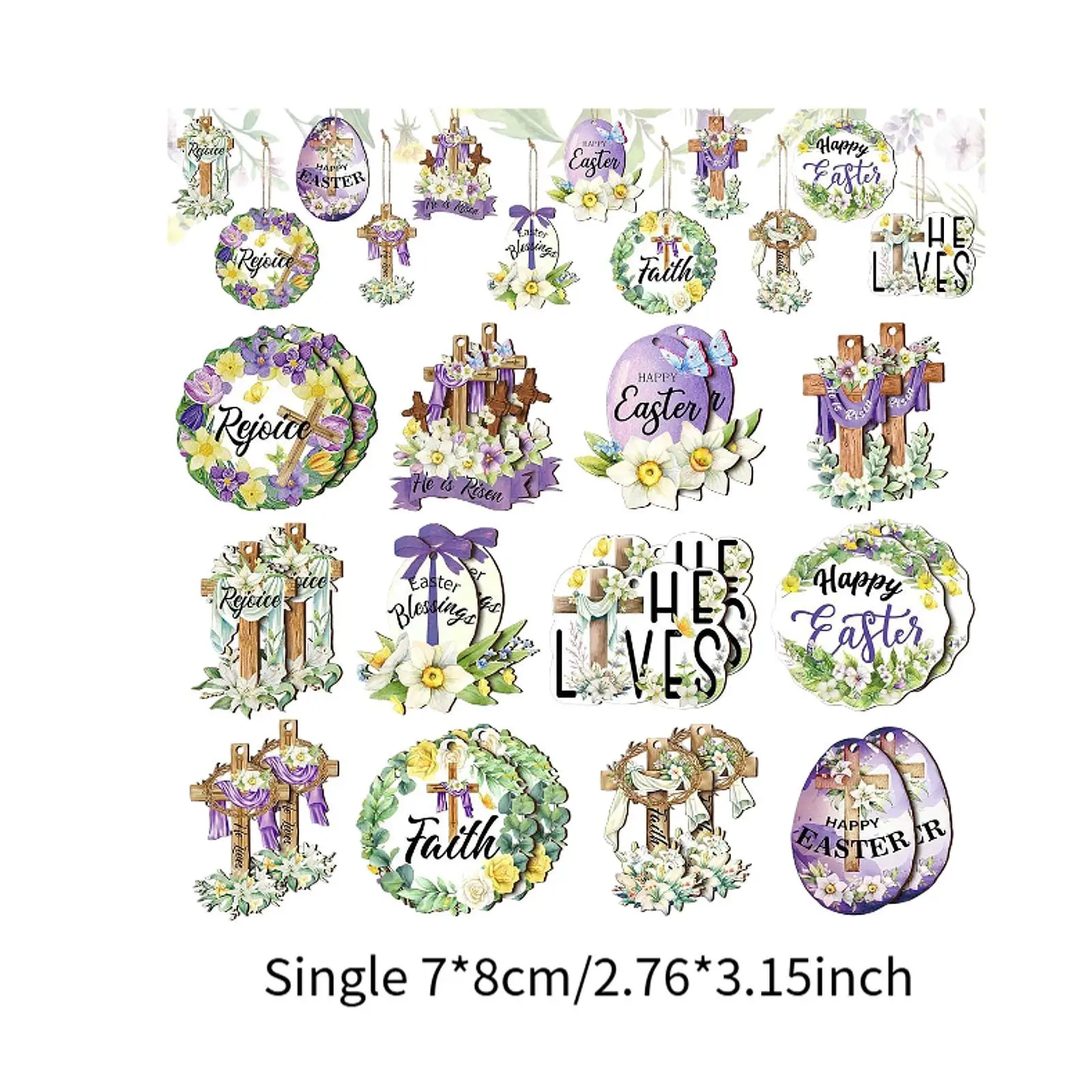 24 Pieces Easter Wooden Hanging Ornament Decorative Sign for Home Window