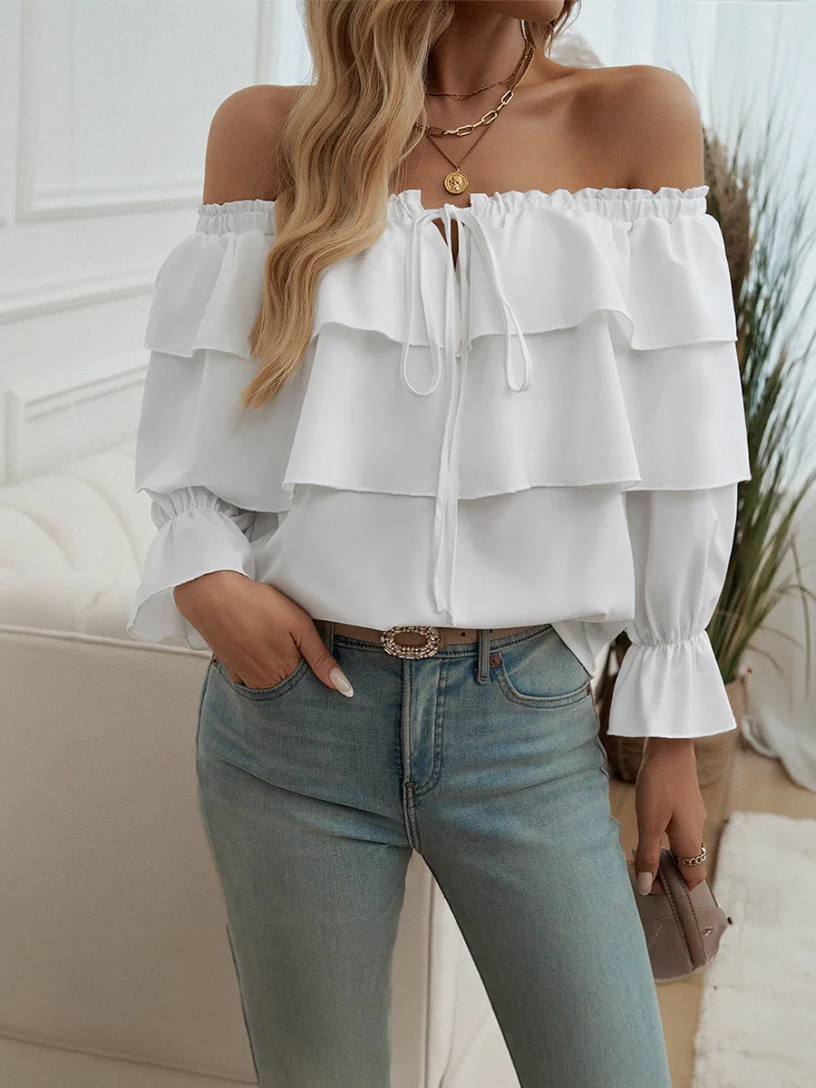 

Women's Cleanfit Style Loose Lantern Sleeve Drawstring Shoulder Shirt Cross-Border Autumn Winter Fashion Elegant Casual