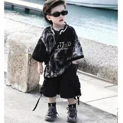 Boys' Summer Sets T-shirt Shorts Personalized Washable Old Round Neck Tops Korean Style Tie-dye Street 2025 Handsome Tees Suits