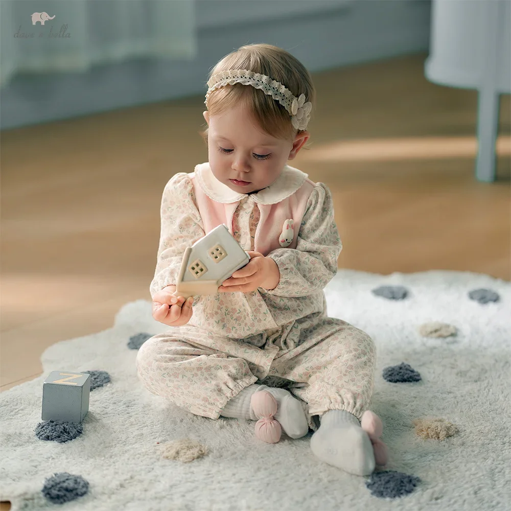 

Dave Bella Baby Jumpsuit Newborn Creeper Autumn Casual Pink Girl's Baby Cotton Romper Comfortable Sweet Cute Cartoon DB3252988