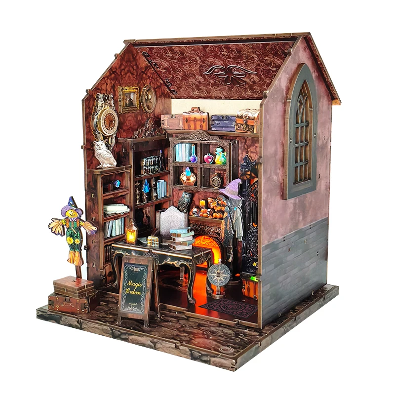 DIY Holz Miniatur Modell Kit Dark House Casa Puppenhäuser 3D Puzzle Puppenhaus mit Möbel Lichtern für Freunde Halloween Geschenke