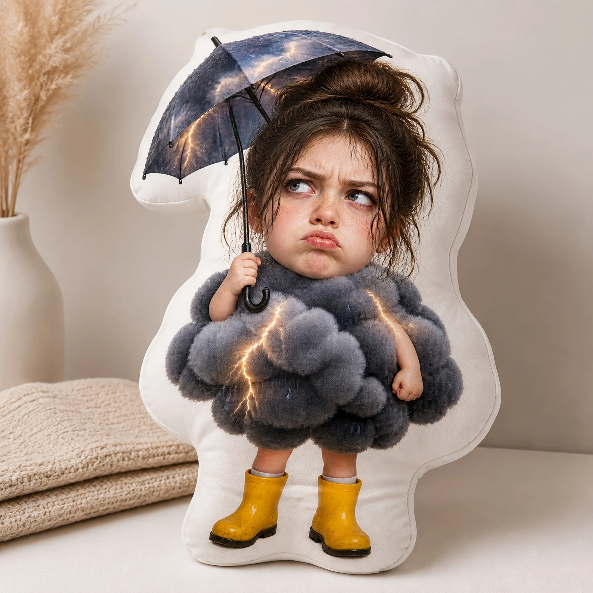 1pc Custom Double Sided Printed Creative Funny Irregular Shaped Pillow, with Umbrella Design, Decorative Cushion for Bedroom Sof