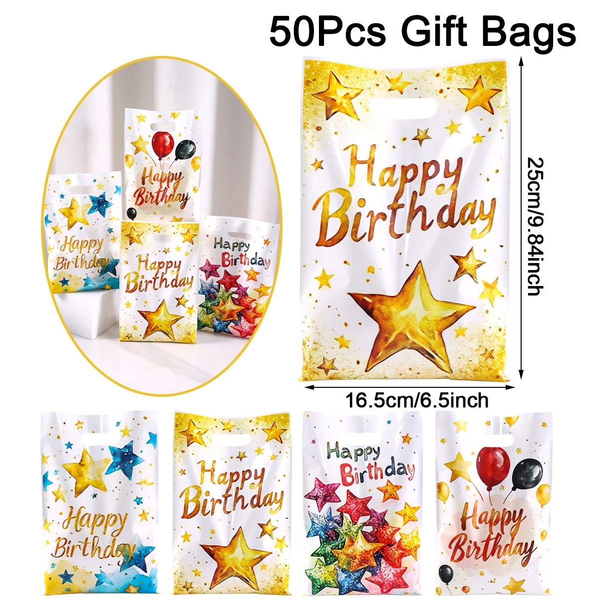 10/20/50 Stück Geburtstags-Geschenktüten mit Luftballons, Handtaschen für Geburtstagsfeiern, Dekorationen für Erwachsene, Gastgeschenke