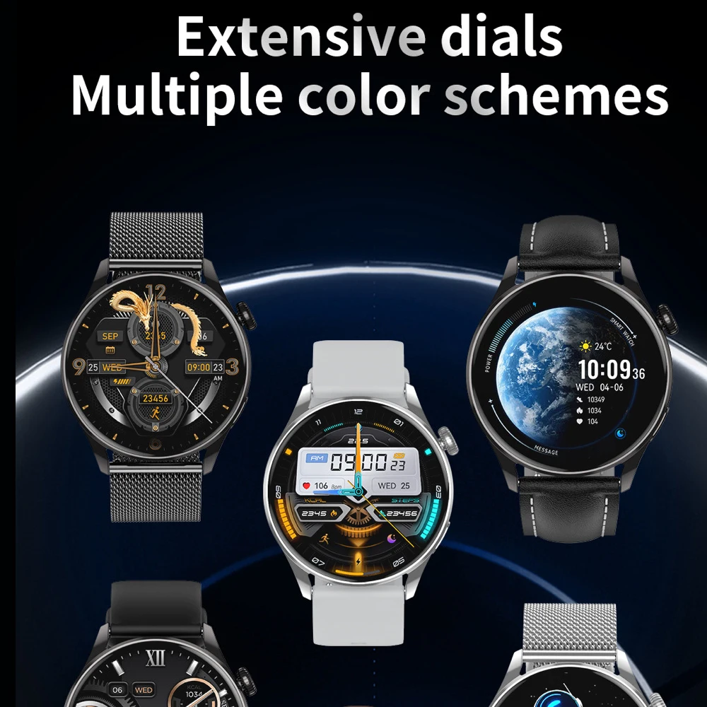 ساعة ذكية للرجال AMOLED HD شاشة بلوتوث مكالمة بوصلة SmartWatch للنساء GPS مسار NFC معدل ضربات القلب مقاوم للماء مساعد AI