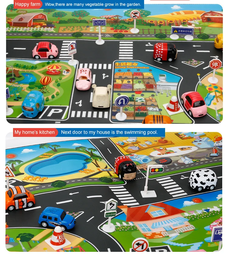 City Traffic Car Park Play Mat Waterproof Parking Lot Kids Playmat Kids Rug Boy Girl Educational Toys for Children Map 