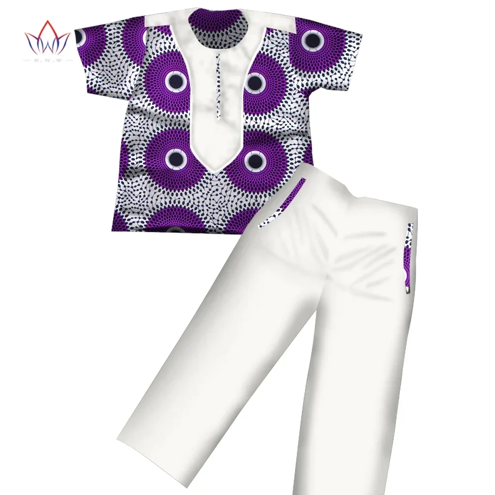 Boys Clothes African Dashiki Kids Clothing Short Sleeves Plus Solid Color Long Pant for Children Top Pants Suits WYT116