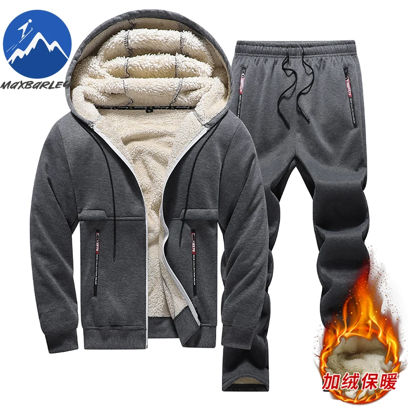 

Cashmere Mens Fleece Warm Tracksuit Male Winter Warm Hooded Fashion Sets Mens Hoodies + Pants Sportswear Sets WinterThick Set