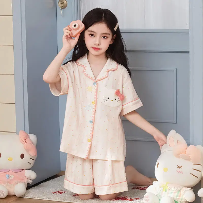 

Girls Summer Short-Sleeved Shorts Pajamas Set New Student Home Clothes Girl Sweet Fashion Soft Two-Piece Set Parent-Child Style