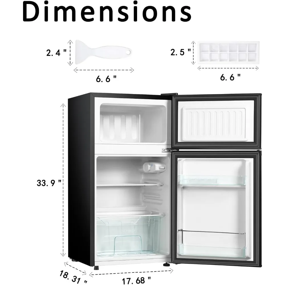Mini refrigerador de 3,2 pies cúbicos con congelador, refrigerador compacto de 2 puertas con poco ruido, para dormitorio, sala de estar, dormitorio, cocina, oficina