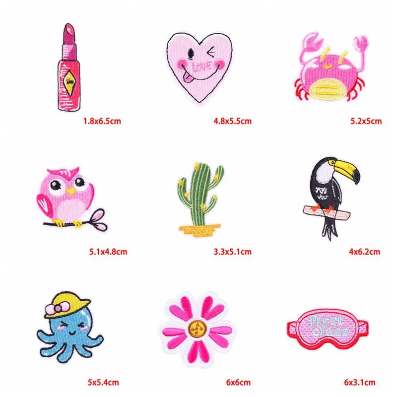 10PCS Wholesale Cartoon Lipstick Mirror Embroidered Patches On Clothes Heart Patch Iron On Patches For Clothing Sewing Stickers