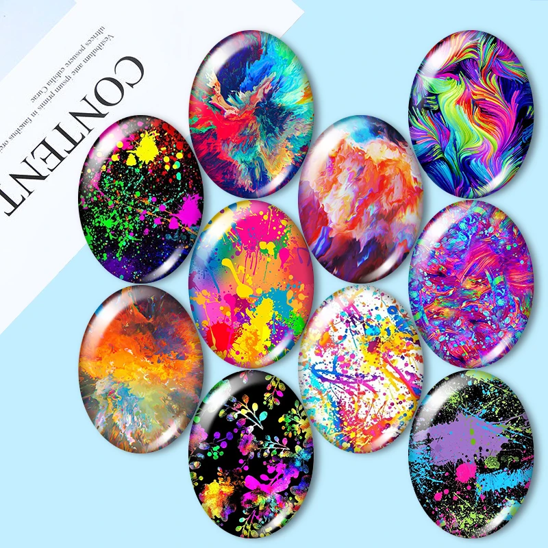 

Colour Spray paint colorful art patterns 12mm/18mm/20mm/25mm Oval photo glass cabochon demo flat back Making findings