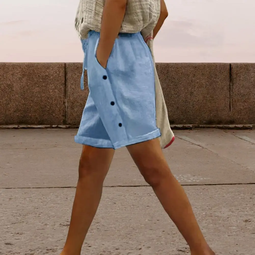 Women's Casual Shorts Elastic Drawstring High Waist Shorts with Pockets Summer Beach Vacation Lounge Outfit