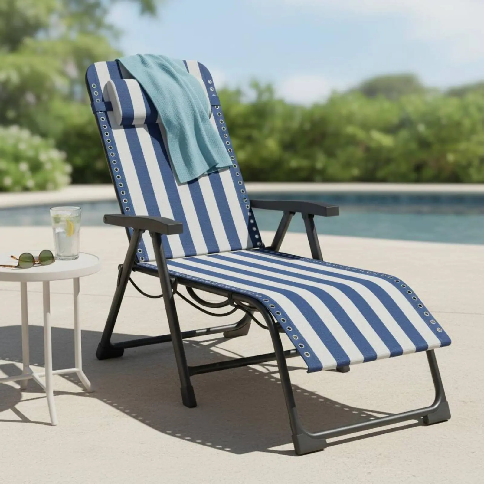 

Recliner Textile Panel Striped Recliner Sling Textile Lounge Chair Sling Folding Home Furniture Easy to Clean