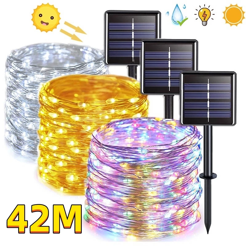 42M 400Leds Outdoor Waterproof Solar Led Light Outdoor Garland Solar Power Lamp Garden Lights Christmas Party Garden Decoration