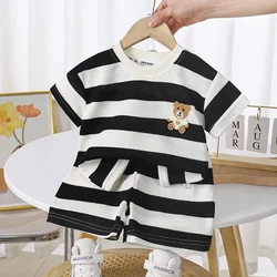 Short-sleeved Outfits Babies Girls Striped T-shirt Shorts Suit Toddler Boy Fashion Summer Costume New Casual Sports 2 Piece/Set