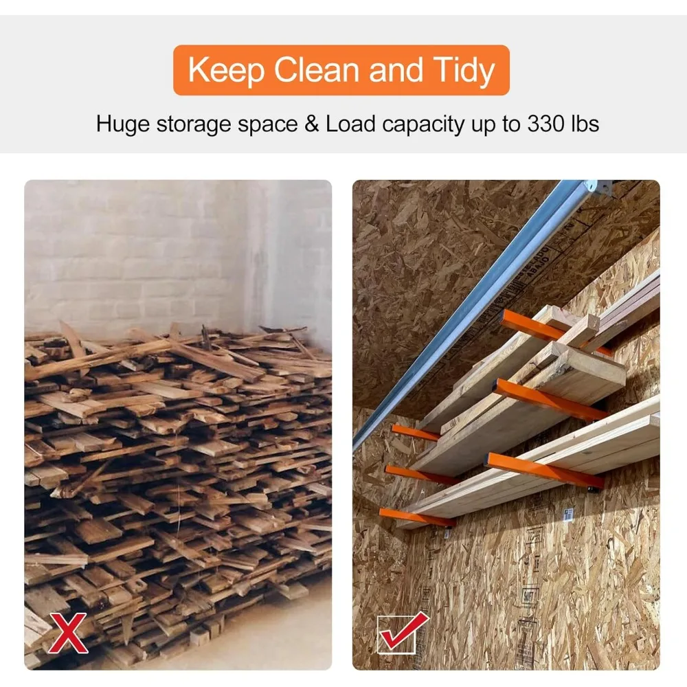 تخزين المرآب الجديد - منظم خشبي مثبت على الحائط ورف معدني لتخزين الخشب مع 3 مستويات - للاستخدام الداخلي والخارجي، 4 عبوات #6