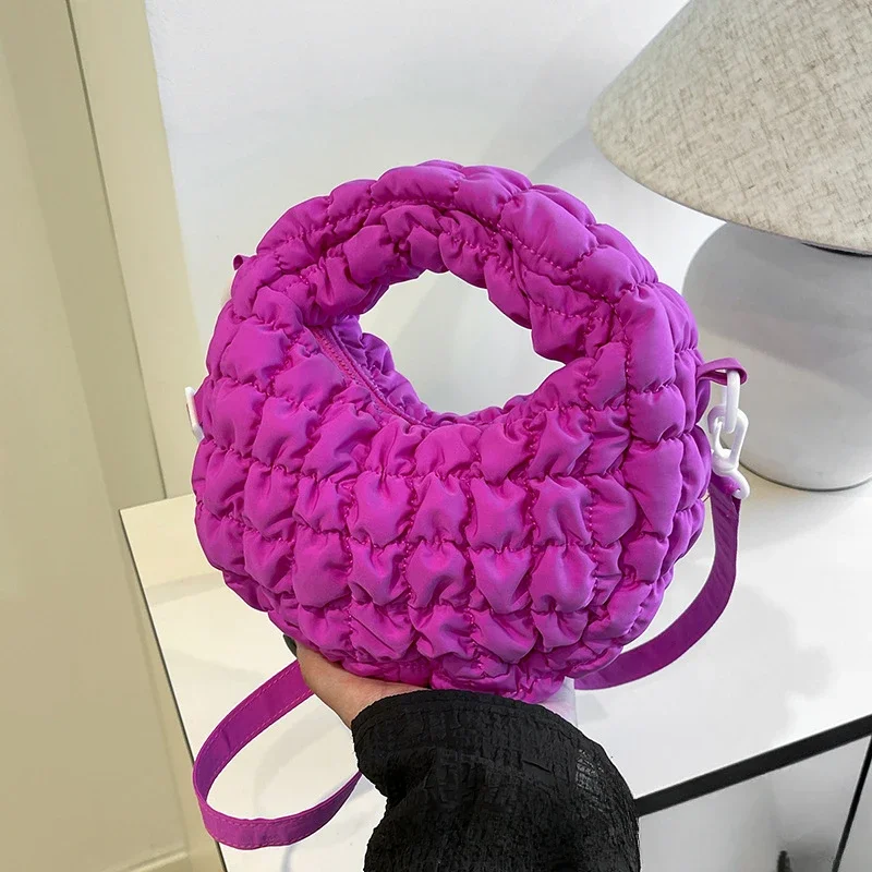 

Fashionable Puff Shoulder Bag for Women 2024 New Korean Pleated Cloud Bag Designer Tote Bag Cotton-padded Round Underarm Handbag