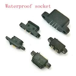 TYPE-C 2/4/6/Pin Waterproof Female USB C / Micro / USB Socket Port with Screw Hole Fast Charge Interface 180 Degree Connector