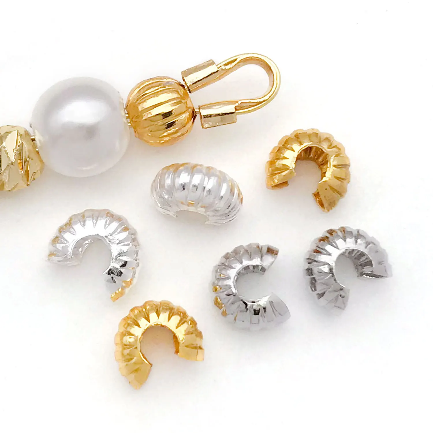 10/20/30pcs 4mm 18K Verkoperd Echt Gouden Dikke Zilverachtige Patroon Crescent End Gesp, DIY Sieraden Maken Accessoires - afbeelding 2
