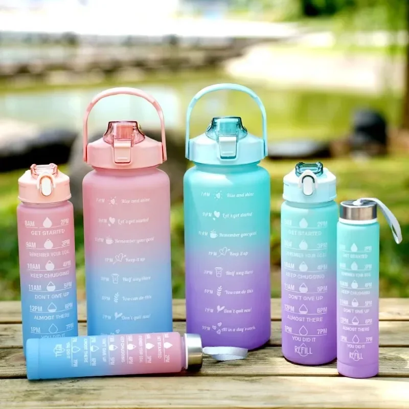 3PCs 2000ml,800ml,300ml Gradient Water Bottles Set, Portable, Leak Proof, ,Sports Water Bottle with Time Marker Outdoor Fitness