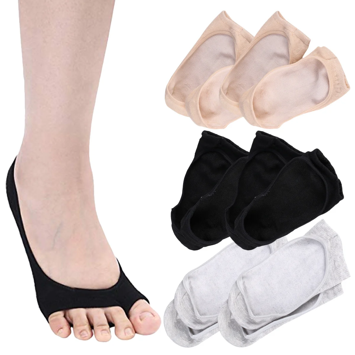 

6 Pairs Non-slip Invisible Socks Women Bamboo Fiber Low Cut Shallow Mouth Anti-skid Silicone Grip Black Summer Sport Accessories