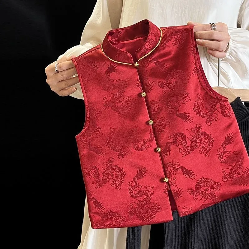 2026 New Chinese style Tang style New Year's Clothing Boys/Girls' New Chinese Style Sleeveless Vest Kids' Buckle Vest Top LJ368