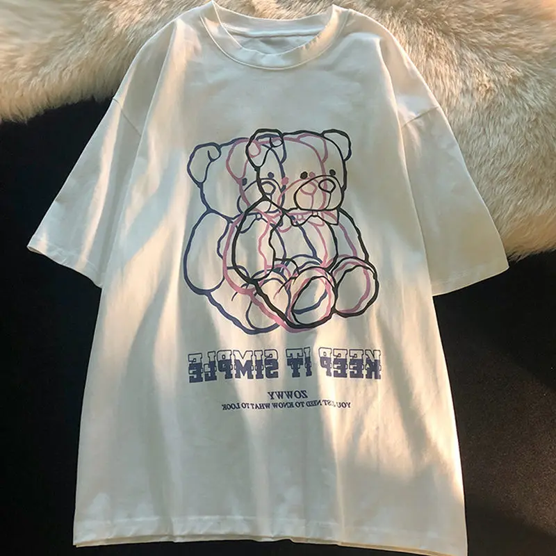 Summer Bear 3D stampa tridimensionale doppia ombra a maniche corte t-shirt oversize allentata Ins Harajuku vestiti a mezza manica