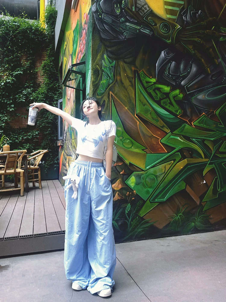 

Zhaodaqian High Waist Straight Leg Pants Women's Summer Casual Trousers Slimming Stripes Spor Look orter Women Friendly