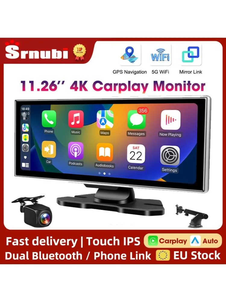 11,26 Zoll Dash Cam 4K Auto DVR Wireless Carplay & Android Auto GPS Navigation Video Recorder Dashboard Dual Objektiv Wifi AUX FM
