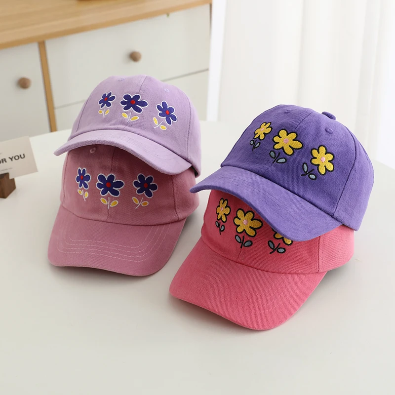 Baby Girls Baseball 2024 Summer School Cartoon Flowers Children Outdoor Kids Caps for 2-8Years Adjustable Sports Hats Cotton