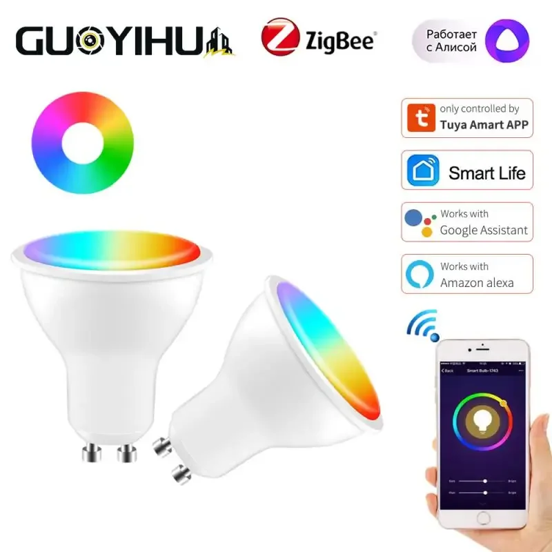 

Умная лампочка Tuya Zigbee GU10, точечный светильник с регулируемой яркостью, RGB + CW, умная светодиодная лампочка для умного дома, поддержка Alexa Google Home Яндекс Alice