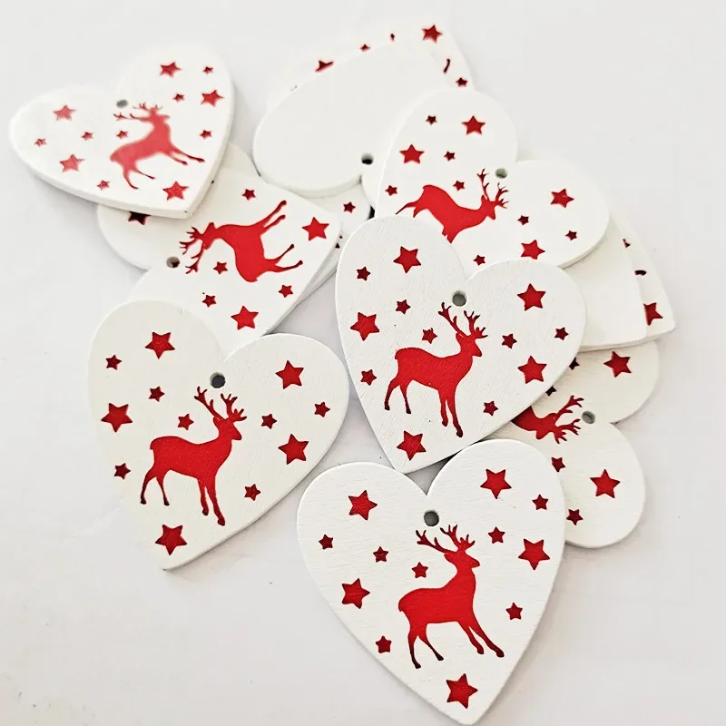 10pc Christmas New Year Natural Wood Christmas Tree Ornament DIY Wooden Hanging Pendants Snow Elk Christmas Decorations for Home