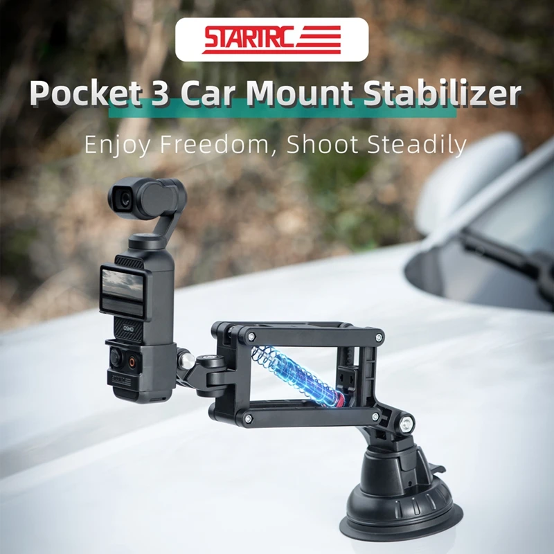 For DJI Pocket 3/Action5Pro Insta360 X4/3 GoPro 13 Car Holder Suction Cup Bracket Stabilizer Z-Axle Camera Shock-absorbing Mount