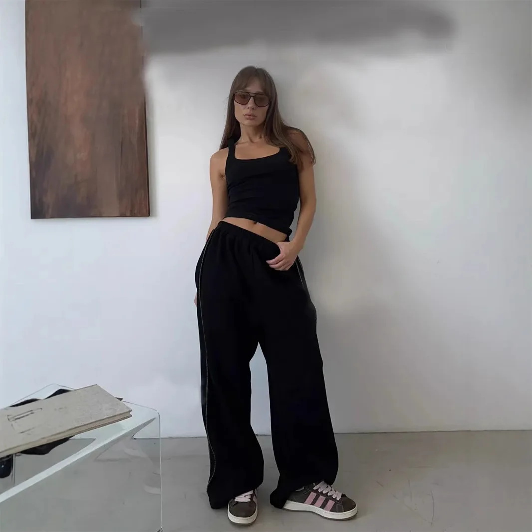 Mulher roupas calças estilo de rua americano solto calças casuais elegante e versátil cintura elástica sweatpants calças femininas