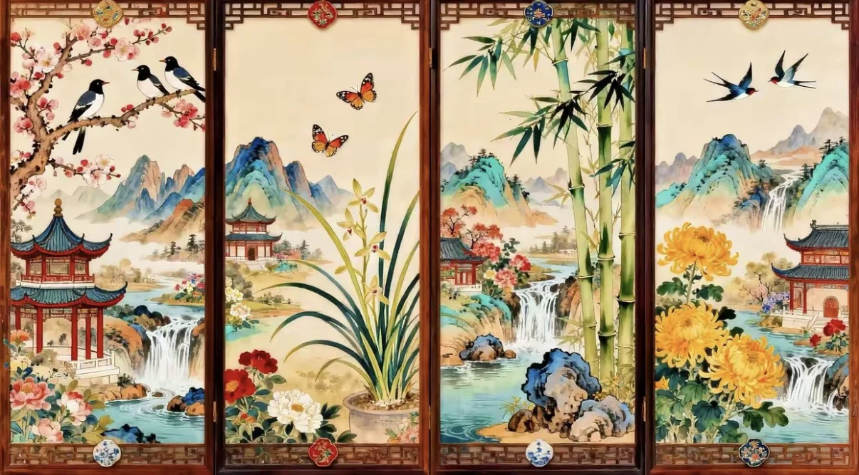 

9CT 11CT 14CT Plum, orchid, bamboo, and chrysanthemum Pre-Printed Cross Stitch DIY Embroidery Set Handicraft Floss Needle Crafts