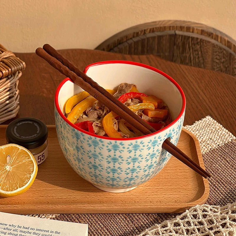 Japanese Blue Print Ceramic Breakfast Bowl Creative With Holes Noodle Bowls Household Simple Rice Bowl Tableware