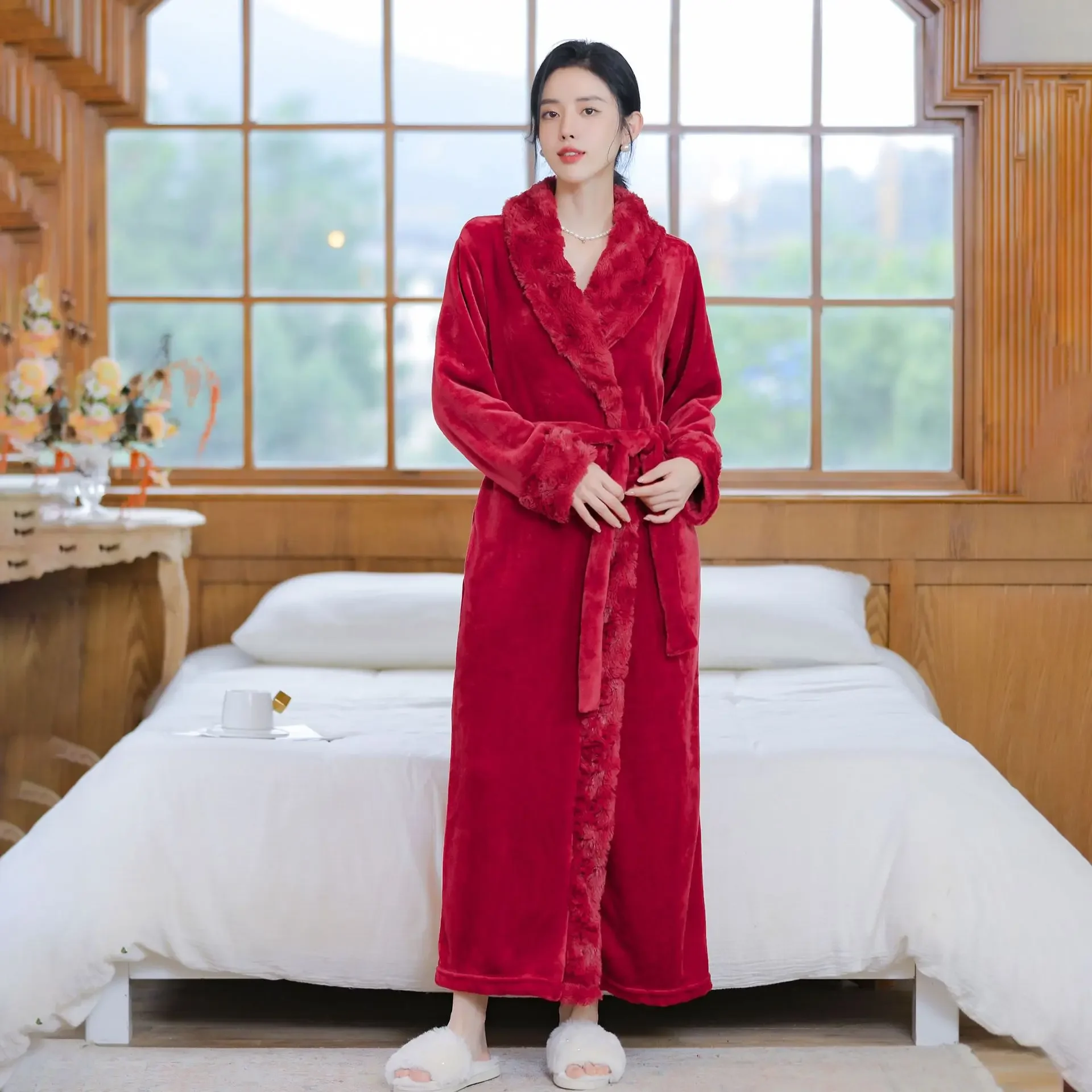 Women's Flannel Bathrobe Winter Cozy Bath Robe Plush Fleece Dressing Gown Fuzzy Housecoat for Women Perfect Loungewear Long Robe