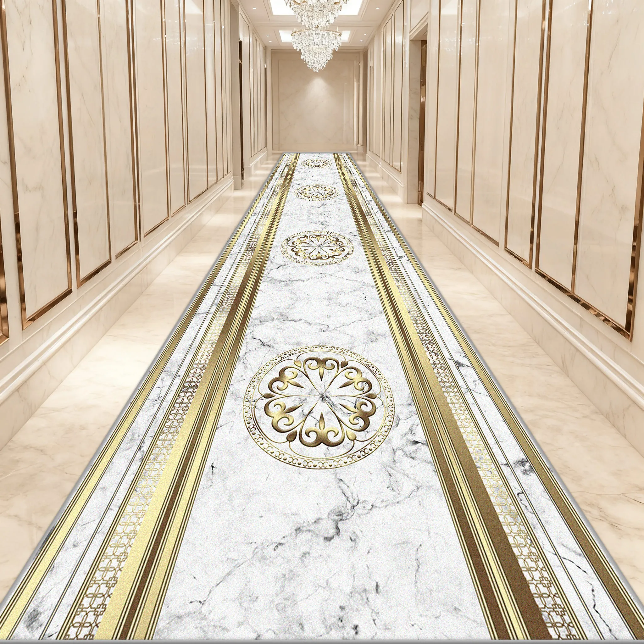 

European Golden Long Corridor Carpet Luxurious Decoration Hallway Carpets Non-slip Stairway Rug Runner Aisle Mat Customizable 러그