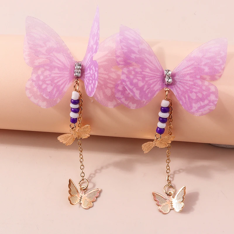 Aihua Bunte Huggies Große Schmetterling-Ohrringe Kristall Schöne Schmetterling-Hängeohrringe für Damen Frühling Sommer Reise-Schmuck – Detail 5