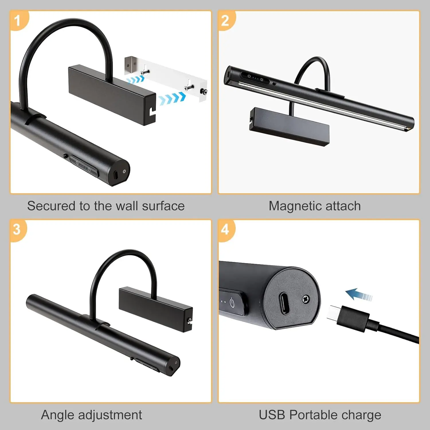 Rechargeable Battery Operated Living Room Wall Sconces Wireless Remote Control Painting Picture Light Wall Lamp Painting Picture